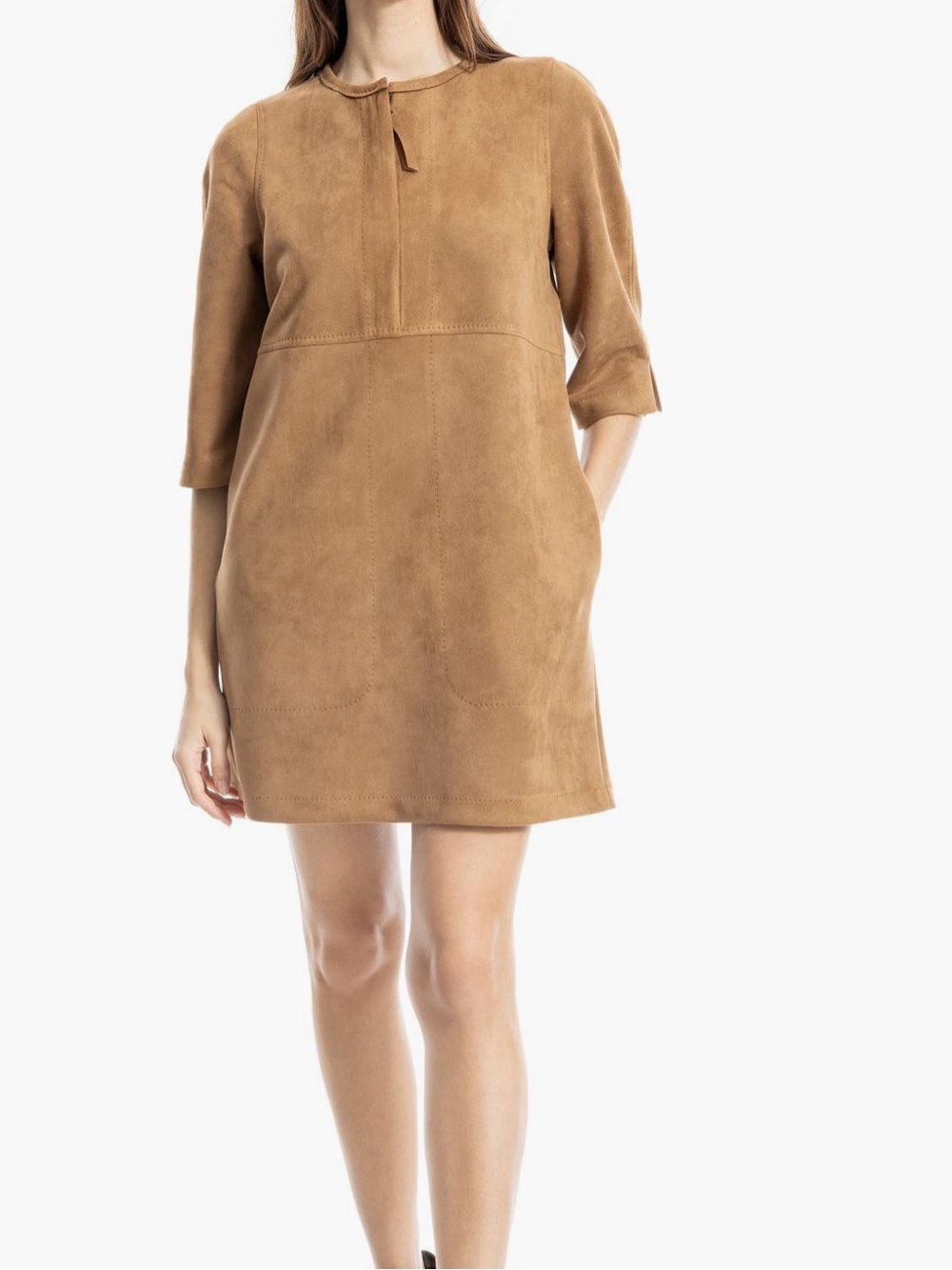 Max Studio faux Suede half zip Shift Mini Dress